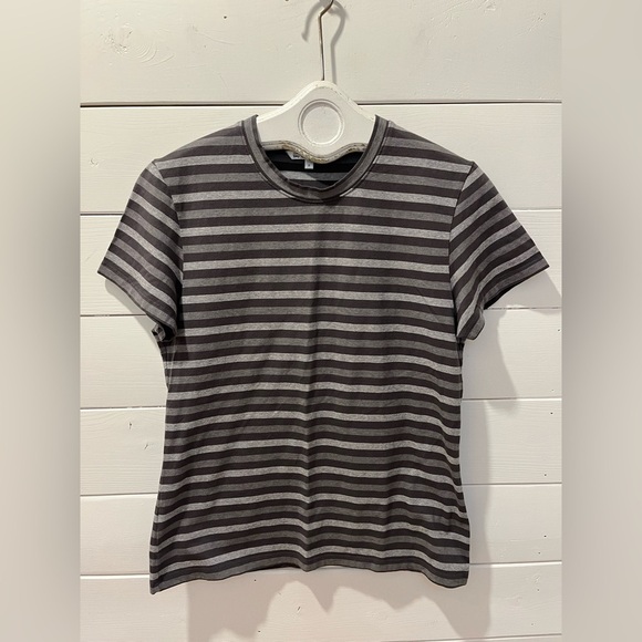 Tilley Tops - Tilley Grey Striped Stretch Cotton T-Shirt size M